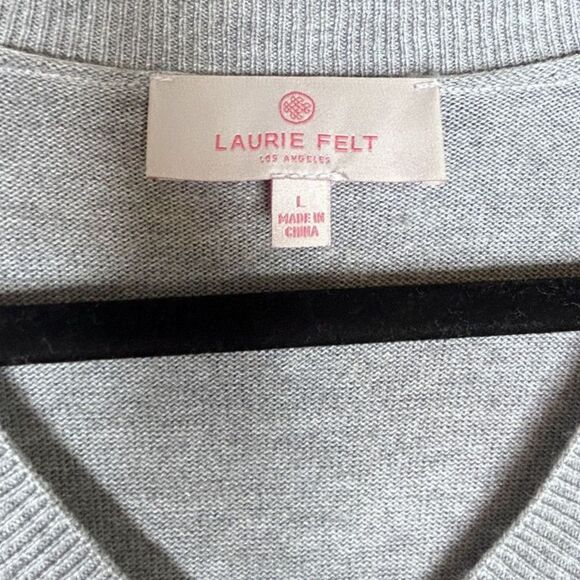 Laurie Felt Women's Cashmere Blend Coquette Colorblock Pink Heart Sweater - L - Picture 5 of 6